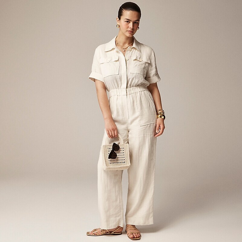 J.Crew Linen jumpsuit Natural Outlet Online | 79MUKENLD