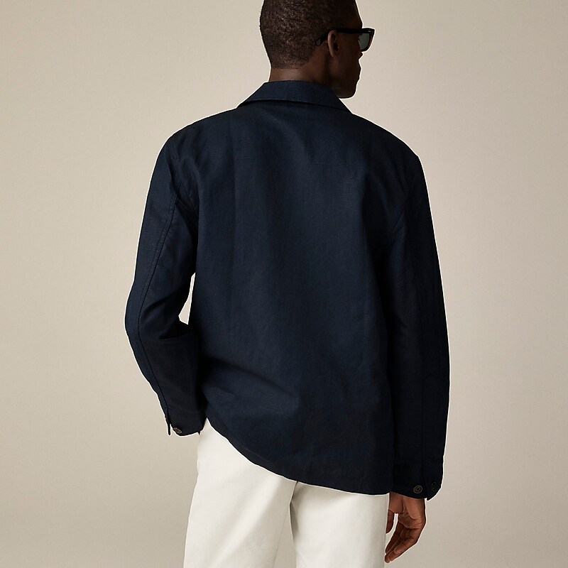 J.Crew Linen-cotton blend chore jacket Navy Online | 84CDGTKVL