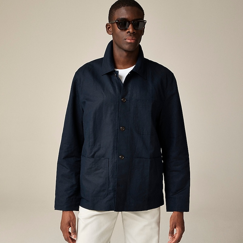 J.Crew Linen-cotton blend chore jacket Navy Online | 84CDGTKVL