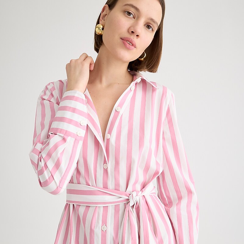 J.Crew Long-sleeve button-up shirtdress in striped cotton poplin Fresh Rose Factory Promo | 69SRNMHKU