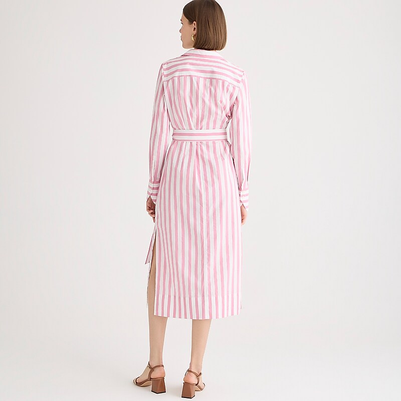 J.Crew Long-sleeve button-up shirtdress in striped cotton poplin Fresh Rose Factory Promo | 69SRNMHKU