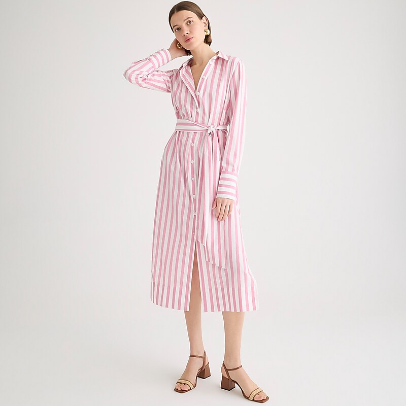 J.Crew Long-sleeve button-up shirtdress in striped cotton poplin Fresh Rose Factory Promo | 69SRNMHKU