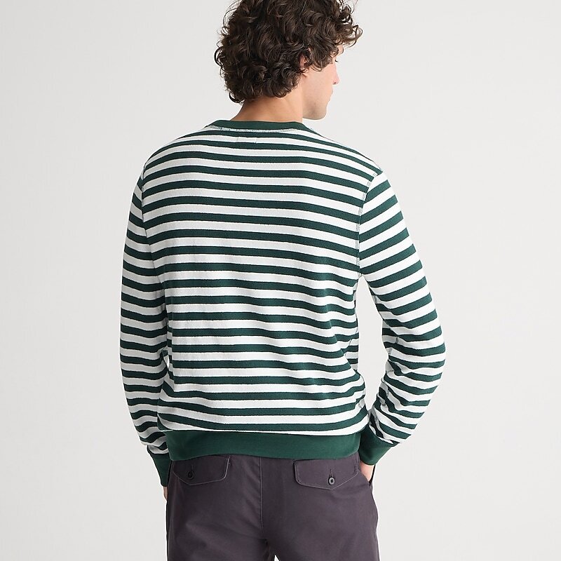 J.Crew Long-sleeve textured sweater-tee Green Ivory Prep Stripe Online | 80WLIJVUN