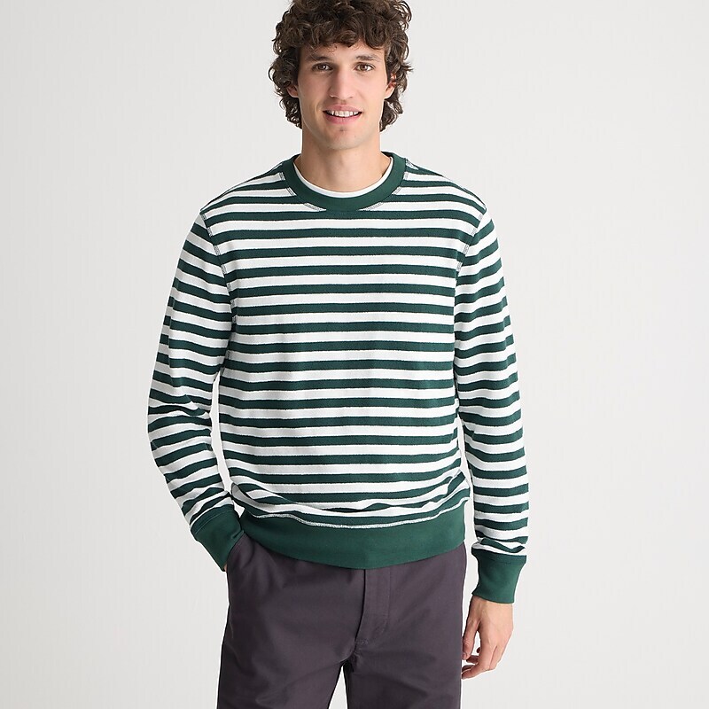 J.Crew Long-sleeve textured sweater-tee Green Ivory Prep Stripe Online | 80WLIJVUN