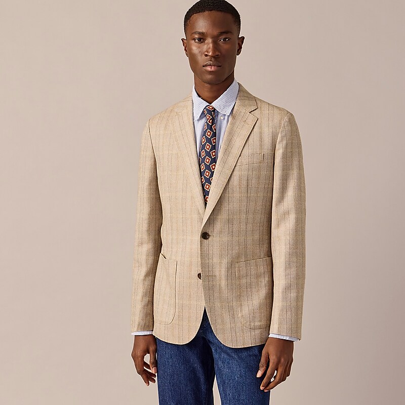 J.Crew Ludlow Slim-fit blazer in English cotton-wool blend Beige Multi Herringbon Factory Outlet | 59LZJNAMU