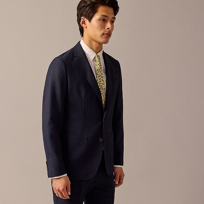 J.Crew Ludlow Slim-fit suit jacket in English wool Navy Mini Check Factory Promo | 61ODGFMAT