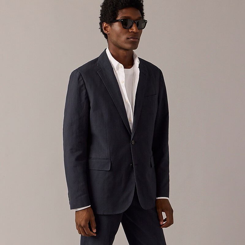 J.Crew Ludlow Slim-fit unstructured suit jacket in Irish cotton-linen blend Ink Factory Promo | 62KQGWMUT