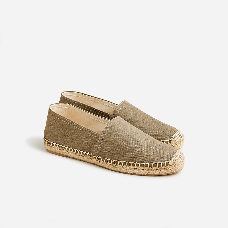 J.Crew Made-in-Spain espadrille flats in linen Rich Olive Sale | 27DJKTNGB