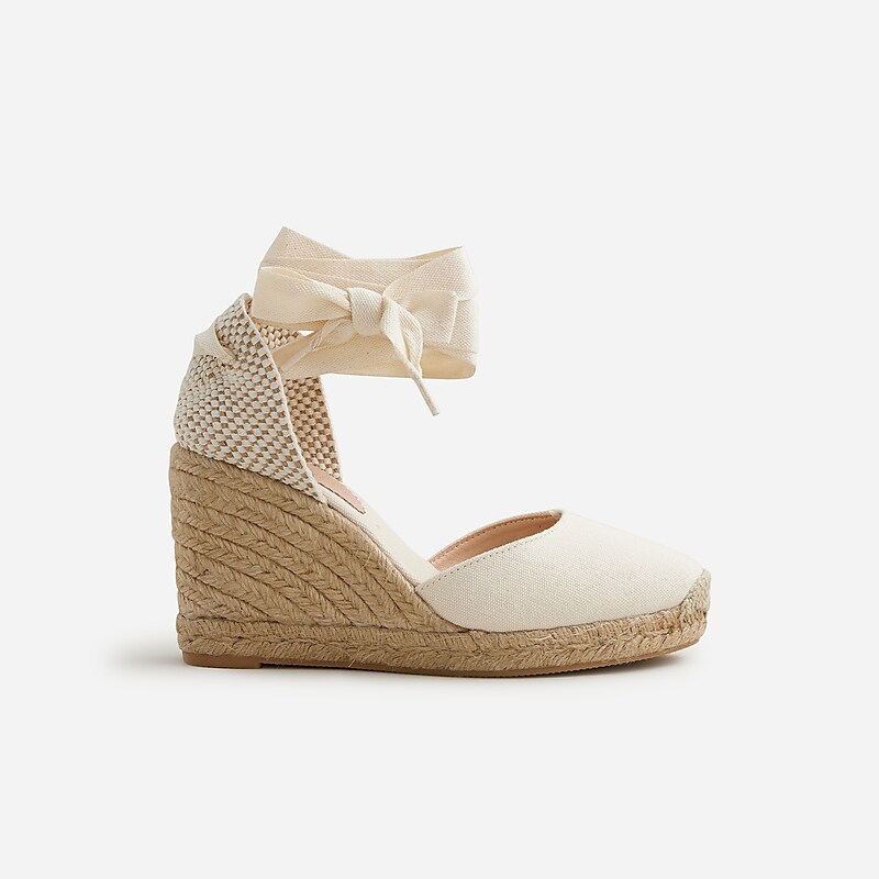 J.Crew Made-in-Spain lace-up high-heel espadrilles Ivory Sale | 24FYNJCUL