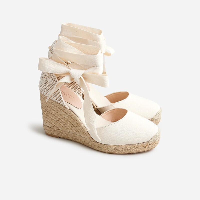 J.Crew Made-in-Spain lace-up high-heel espadrilles Ivory Sale | 24FYNJCUL