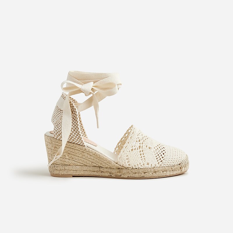 J.Crew Made-in-Spain lace-up midheel espadrilles with crochet Ivory Outlet Online | 75TRGKXNE