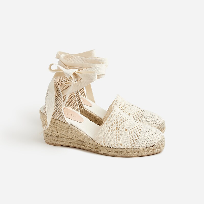 J.Crew Made-in-Spain lace-up midheel espadrilles with crochet Ivory Outlet Online | 75TRGKXNE