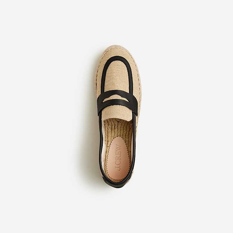 J.Crew Made-in-Spain loafer espadrilles in linen blend and leather Khaki Clearance | 40PXIWAMB