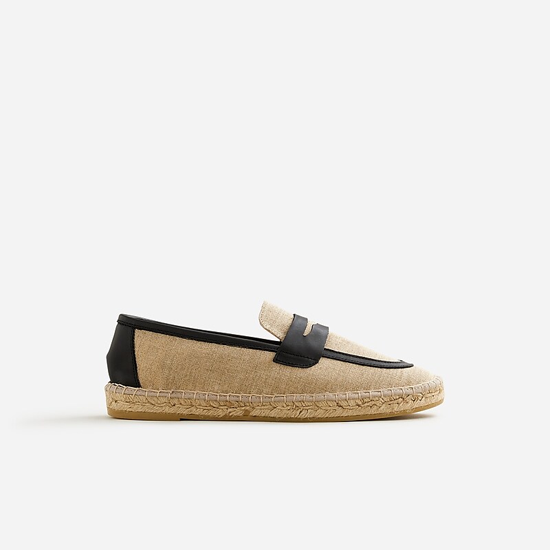 J.Crew Made-in-Spain loafer espadrilles in linen blend and leather Khaki Clearance | 40PXIWAMB