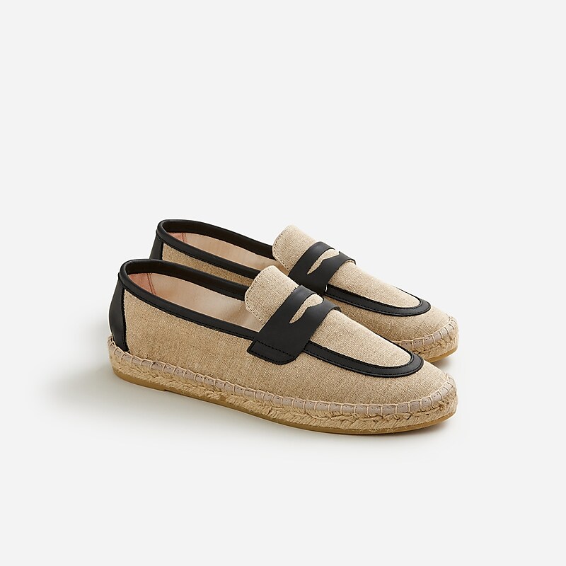 J.Crew Made-in-Spain loafer espadrilles in linen blend and leather Khaki Clearance | 40PXIWAMB