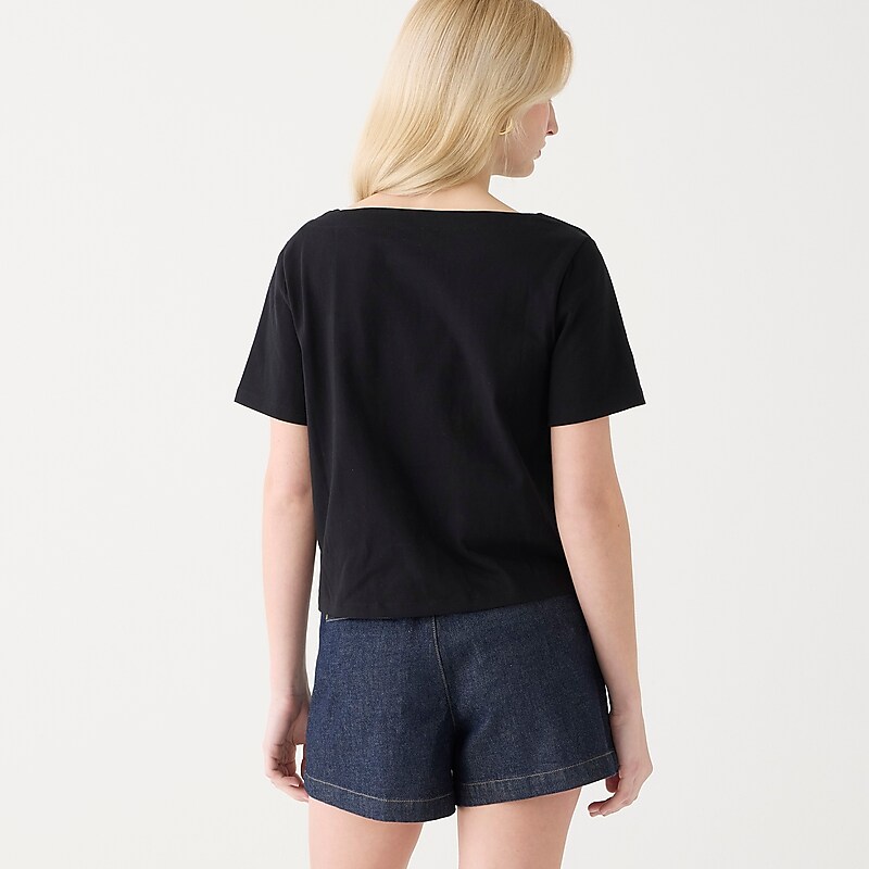 J.Crew Mariner cloth short-sleeve T-shirt with buttons Black USA | 15JBLTVPO