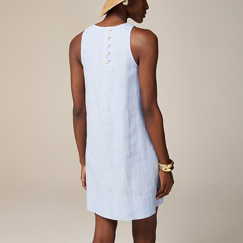 J.Crew Maxine button-back dress in linen Blue Online | 84QHEOCSL