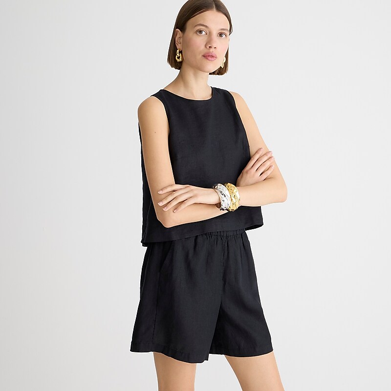 J.Crew Maxine button-back top in linen Black Outlet | 93FBJSVPR