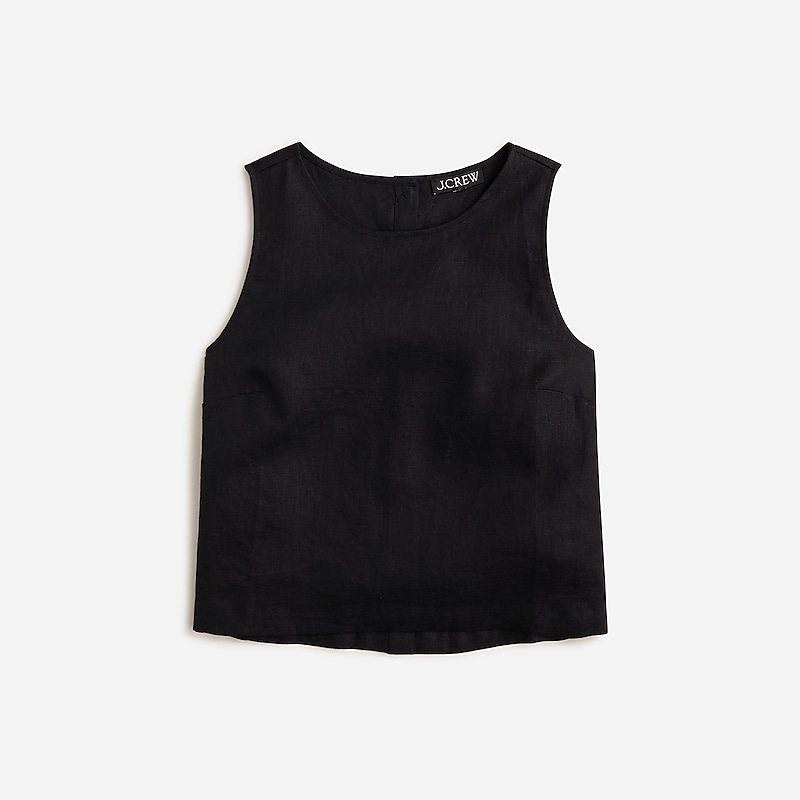 J.Crew Maxine button-back top in linen Black Outlet | 93FBJSVPR