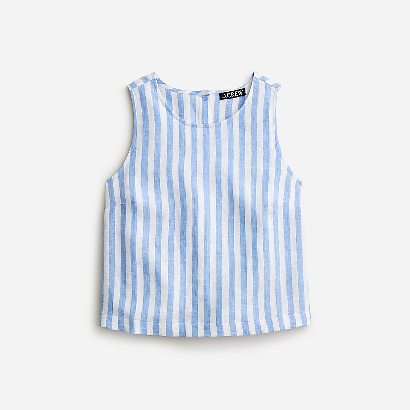 J.Crew Maxine button-back top in linen Brilliant Ocean White S Online | 08YOQNIEC