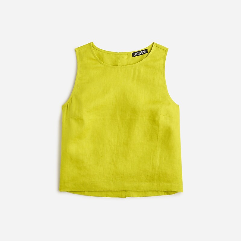 J.Crew Maxine button-back top in linen Burnished Chartreuse Outlet | 98OKDQPSZ