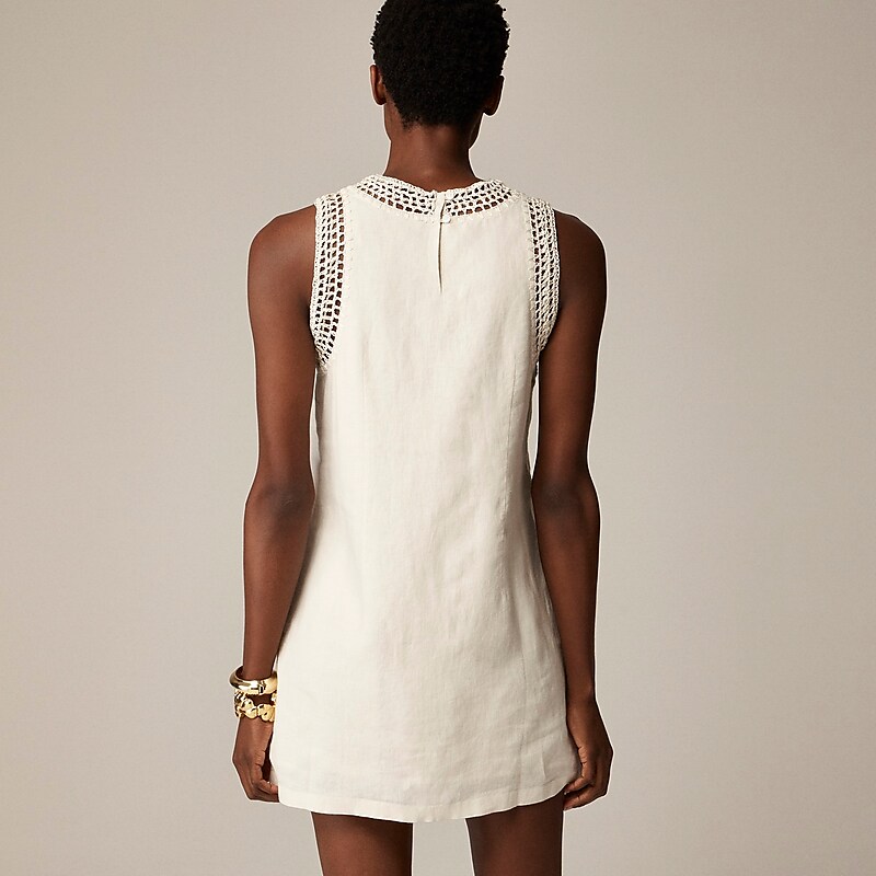 J.Crew Maxine crochet-trim shift dress in linen Natural Outlet Online | 79BJFRINM