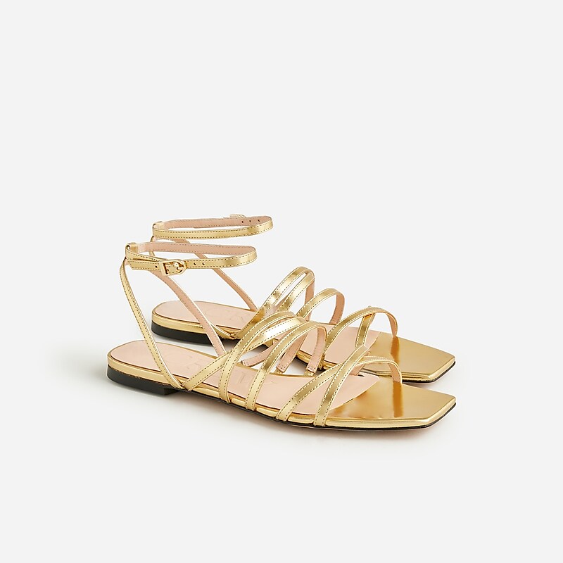 J.Crew New Capri strappy sandals in metallic leather Dark Gold Online | 03VZIPLMY