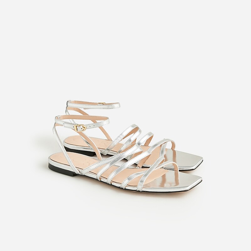 J.Crew New Capri strappy sandals in metallic leather Silver Mirror Sale | 27KQMWXES