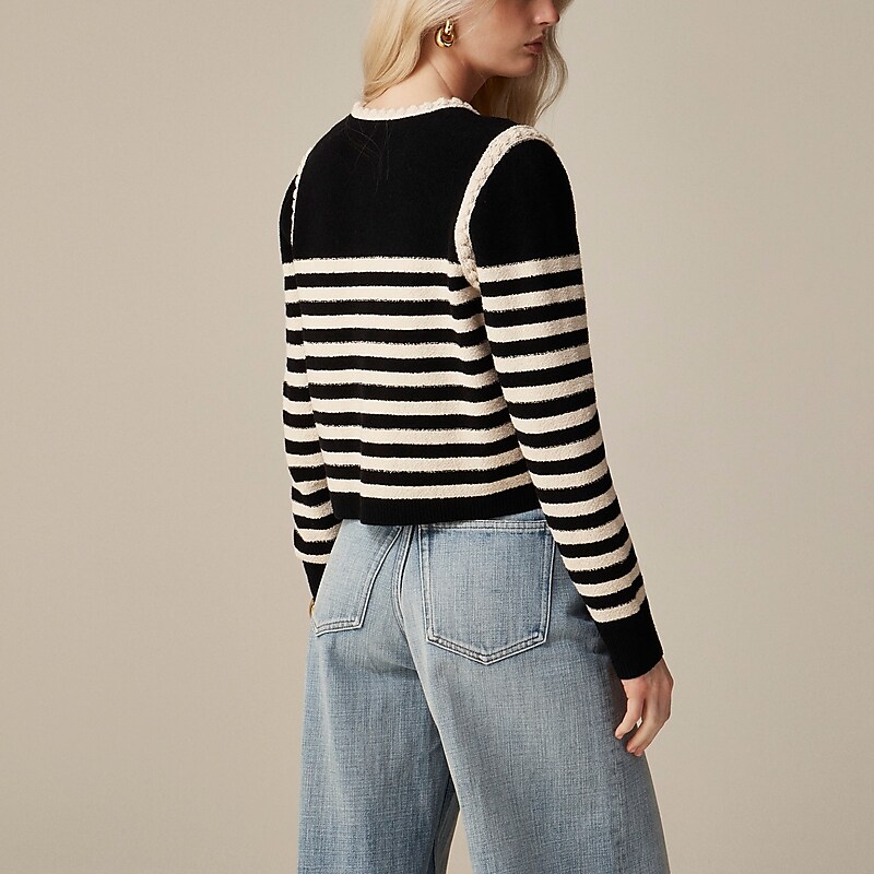 J.Crew Odette sweater lady jacket in striped bouclé Black Moroccan Sand Clearance | 49GBKURNL