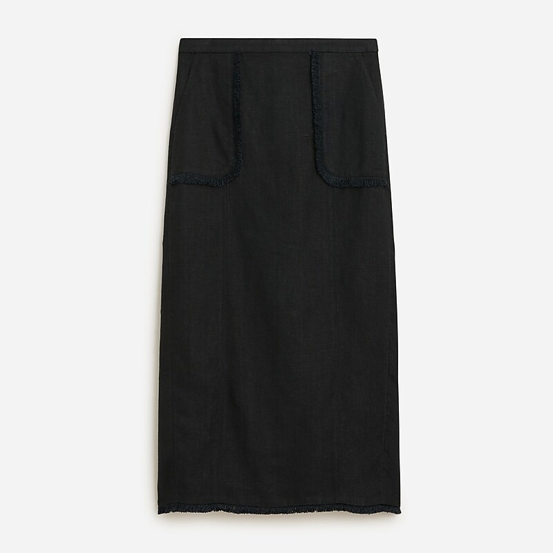 J.Crew Pencil midi skirt in heavyweight linen Black Clearance | 47RSGWTQL