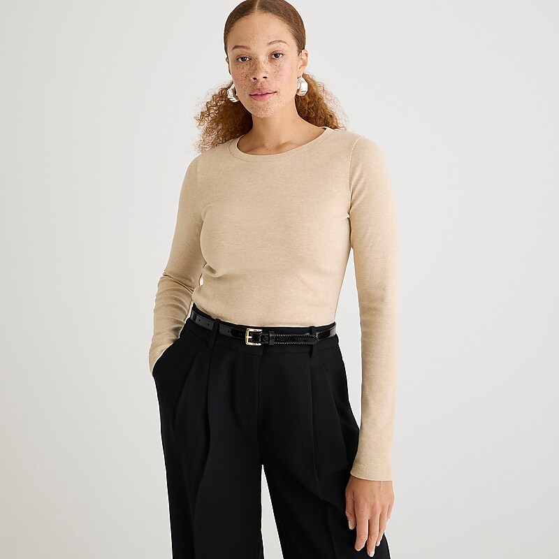 J.Crew Perfect-fit long-sleeve crewneck T-shirt Hthr Camel Outlet Online | 78BQIXSGU