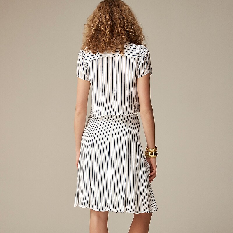 J.Crew Pleated skirt in striped crepe de chine Ivory Blue Clearance | 36ZFLWJYI