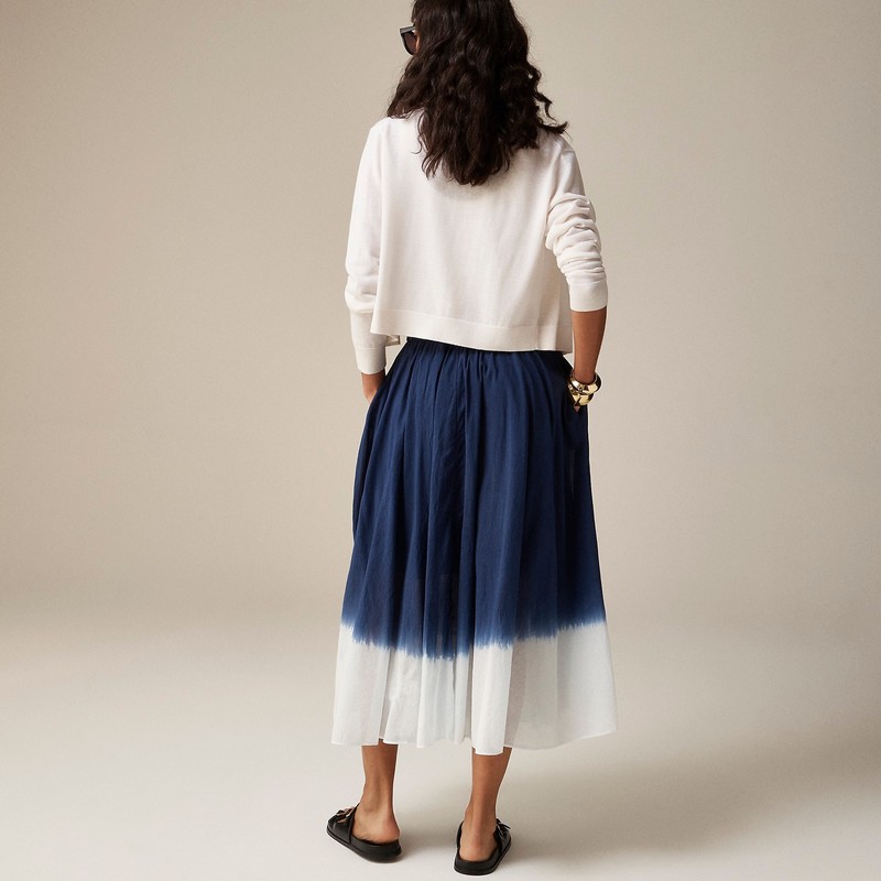 J.Crew Pull-on midi skirt in dip-dyed cotton voile Blue Dip Dye Outlet Online | 75TOGQXJD