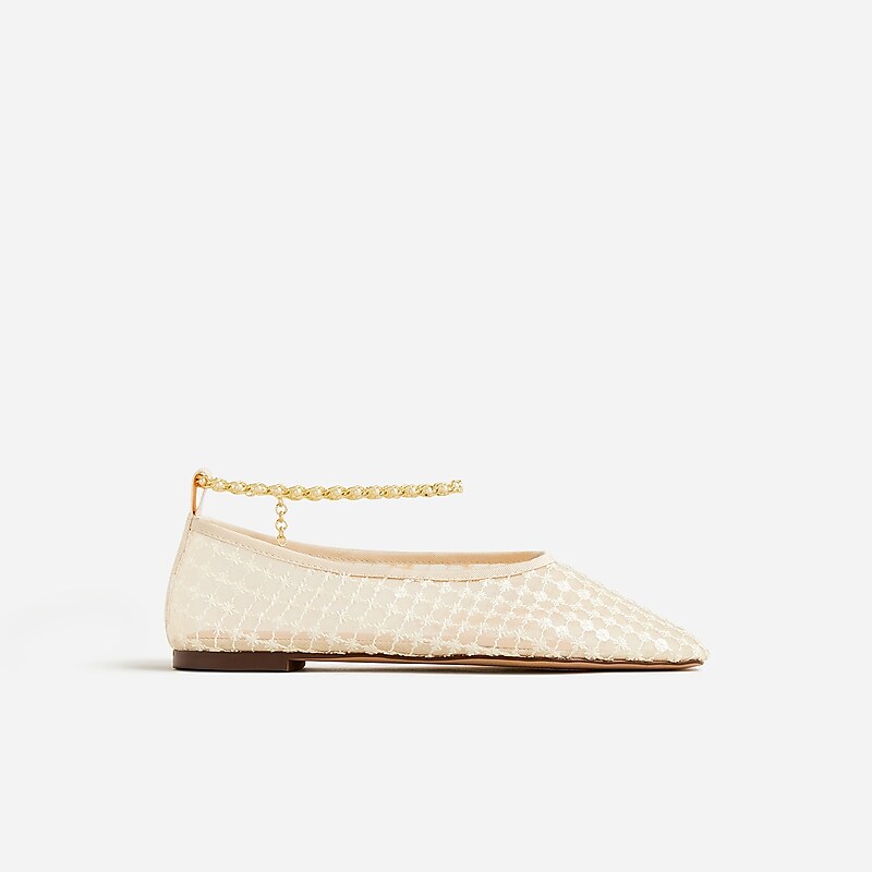 J.Crew Quinn embellished removable ankle-strap ballet flats in mesh Moroccan Sand Clearance | 30CZTXEWI