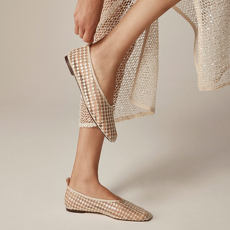 J.Crew Quinn embellished removable ankle-strap ballet flats in mesh Moroccan Sand Clearance | 30CZTXEWI