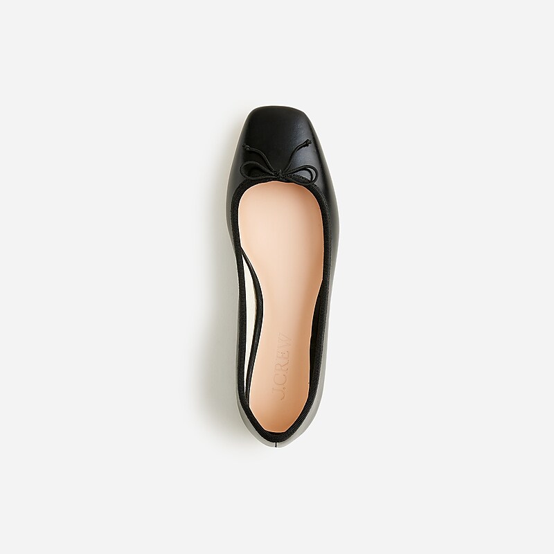 J.Crew Quinn square-toe ballet flats in leather Black Online | 85YZNGMTH