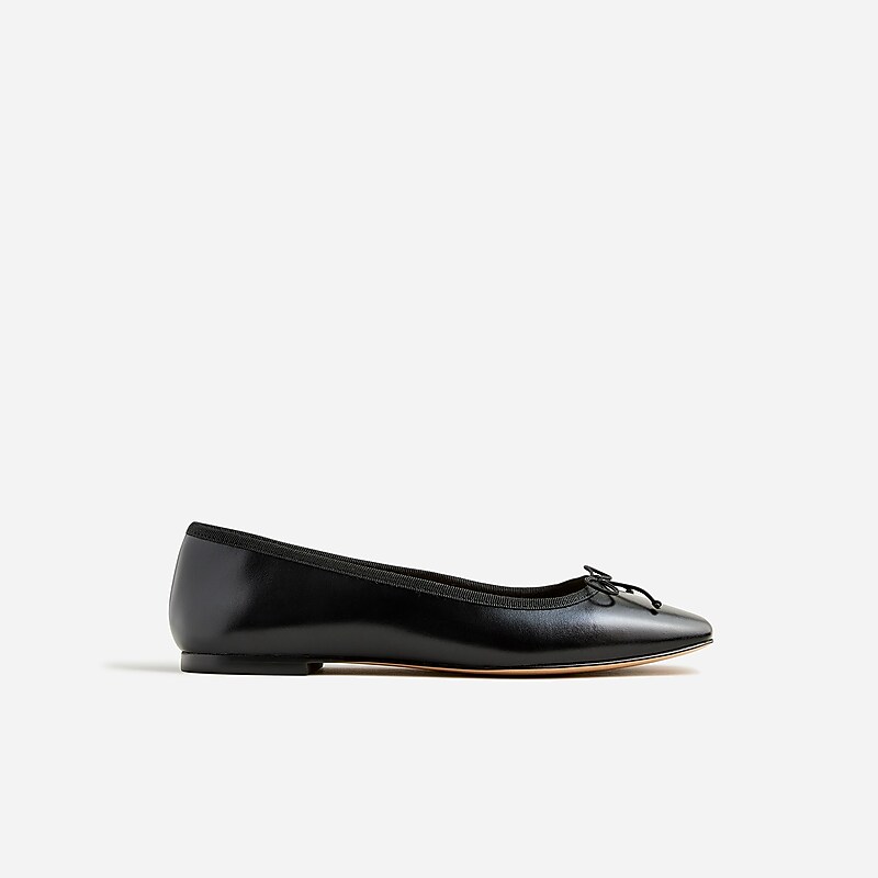 J.Crew Quinn square-toe ballet flats in leather Black Online | 85YZNGMTH