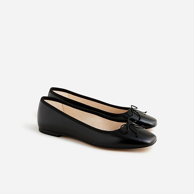 J.Crew Quinn square-toe ballet flats in leather Black Online | 85YZNGMTH