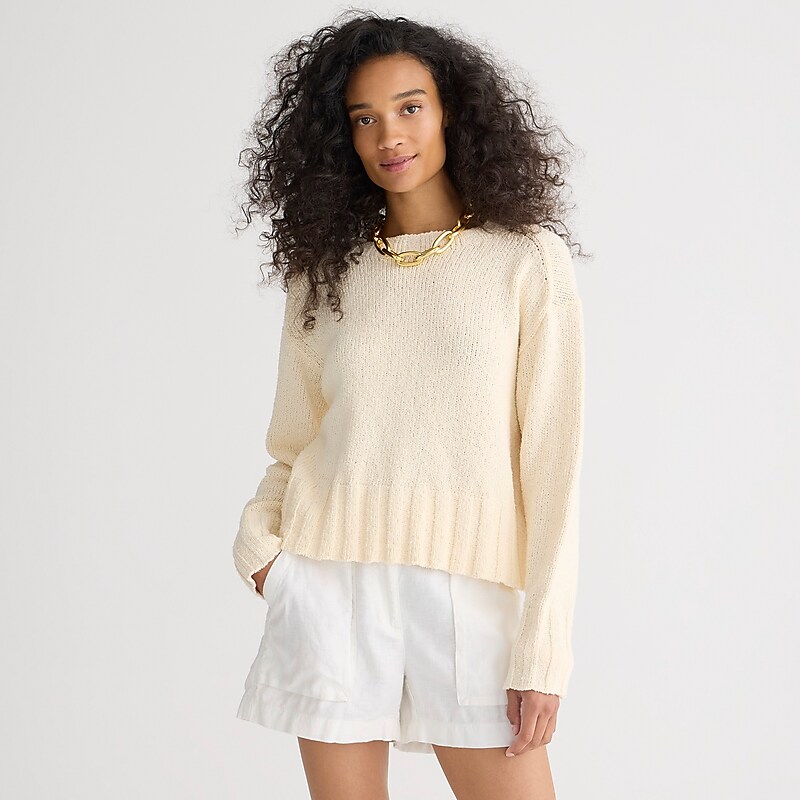 J.Crew Relaxed crewneck beach sweater Antique White Online | 09AQTSEXI