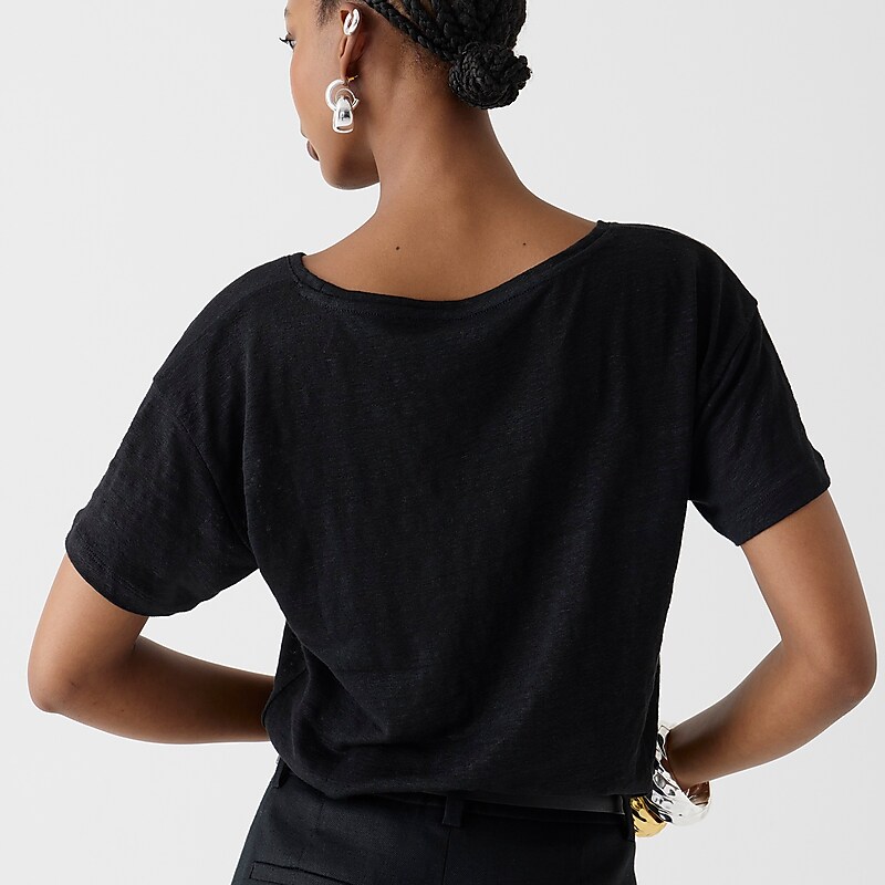 J.Crew Relaxed linen T-shirt Black Clearance | 42THOMXCG