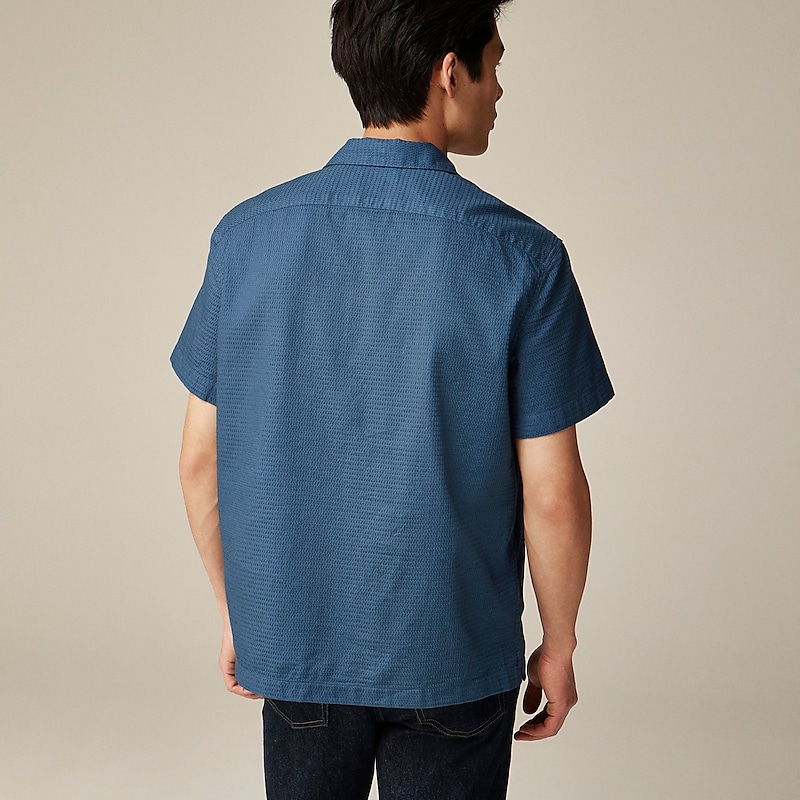 J.Crew Relaxed short-sleeve textured cotton camp-collar shirt Navy Shoreline Factory Promo | 60NKYGJID