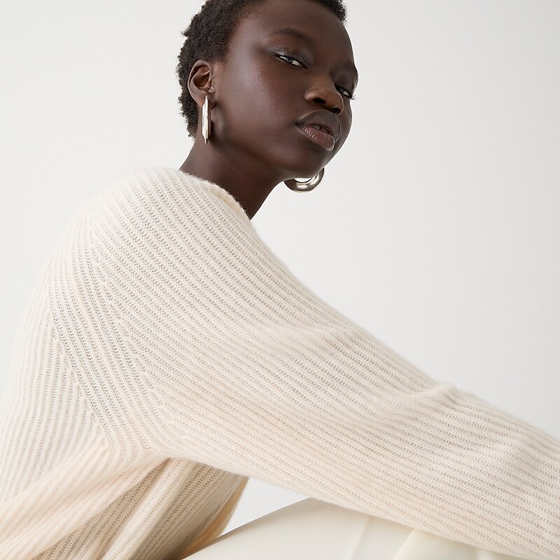 J.Crew Ribbed cashmere oversized crewneck sweater Hthr Muslin Online | 09WMZIKQJ