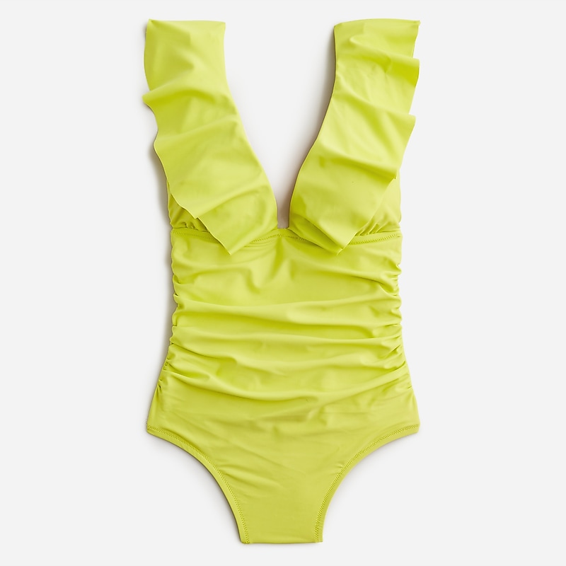 J.Crew Ruched ruffle one-piece swimsuit Lemon Sorbet Clearance | 45OKDTVCP