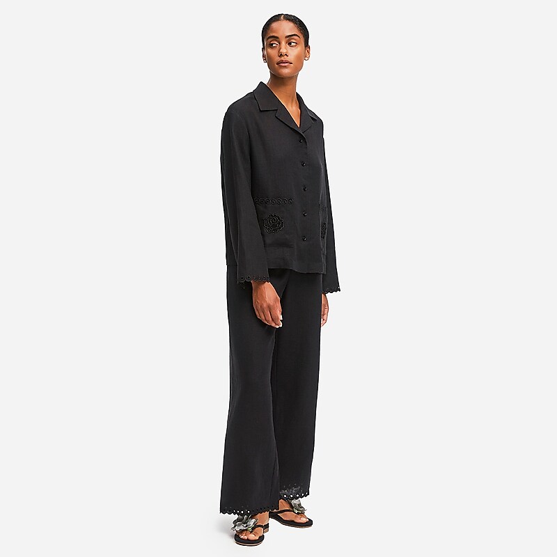 J.Crew SLEEPER Sofia linen embroidered pant Black Online | 83EAPMIOW