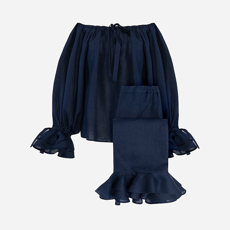 J.Crew SLEEPER cha-cha linen lounge set Navy Factory Promo | 65JFMINHC