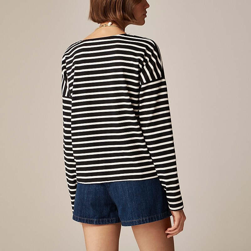 J.Crew Saint James® X J.Crew structured T-shirt Tilly Stripe Black Natu Factory Promo | 67LOJGDRY