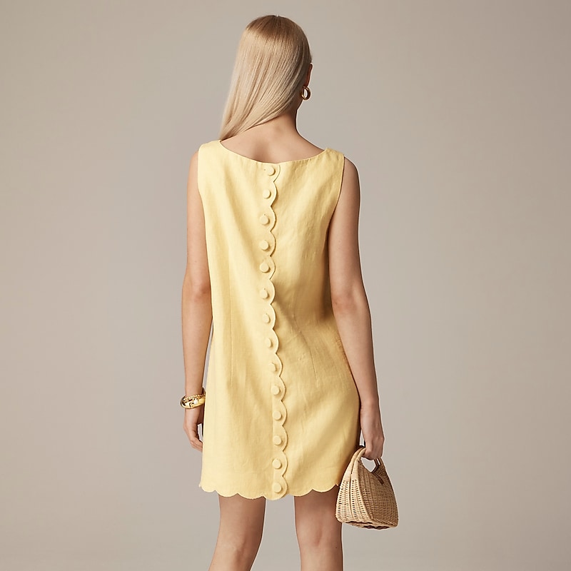 J.Crew Scalloped-trim shift dress in linen Fresh Lemon USA | 12DYUPLTM