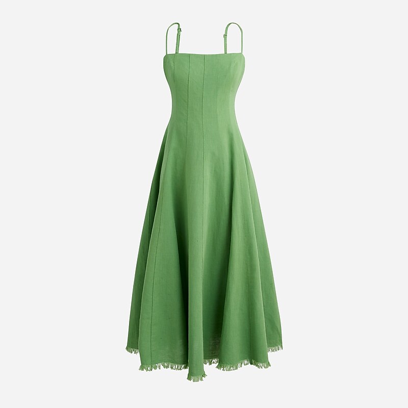 J.Crew Seamed flare midi dress in linen blend Green Outlet Online | 70LGTCPFJ