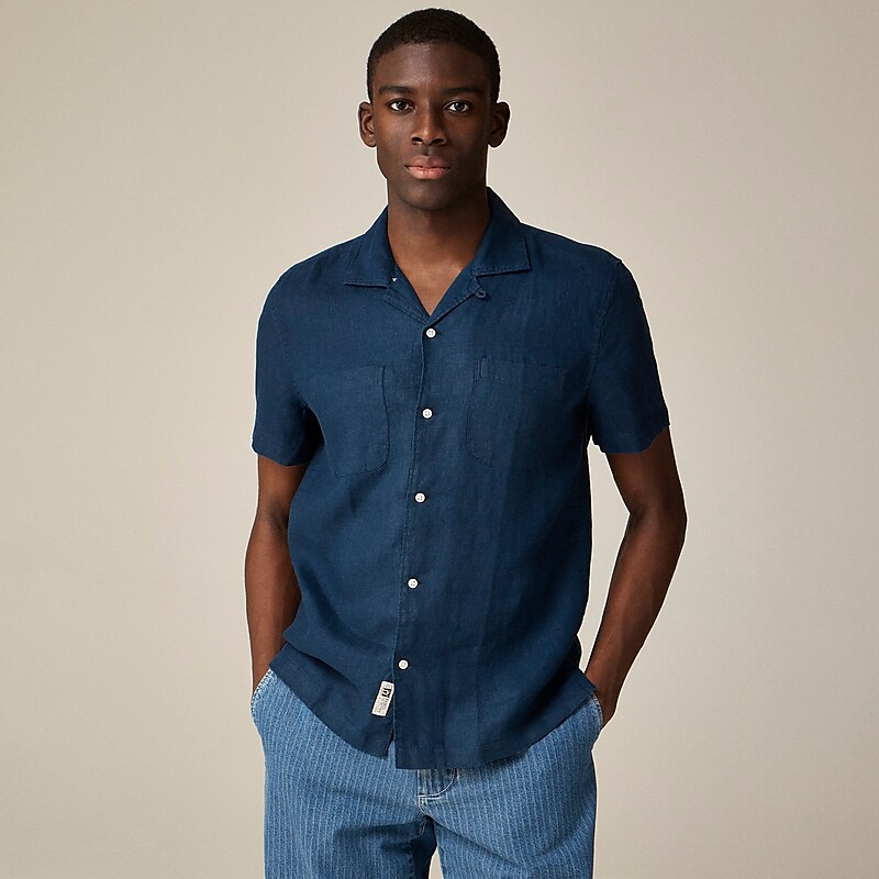 J.Crew Short-sleeve camp-collar shirt in Irish linen Ink Online | 80FLNXWZV