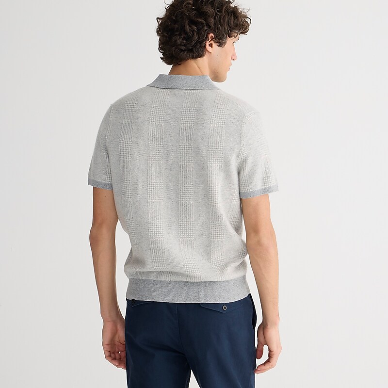 J.Crew Short-sleeve cashmere sweater-polo Hthr Grey Vanilla Glen Online | 09AQBPHFD